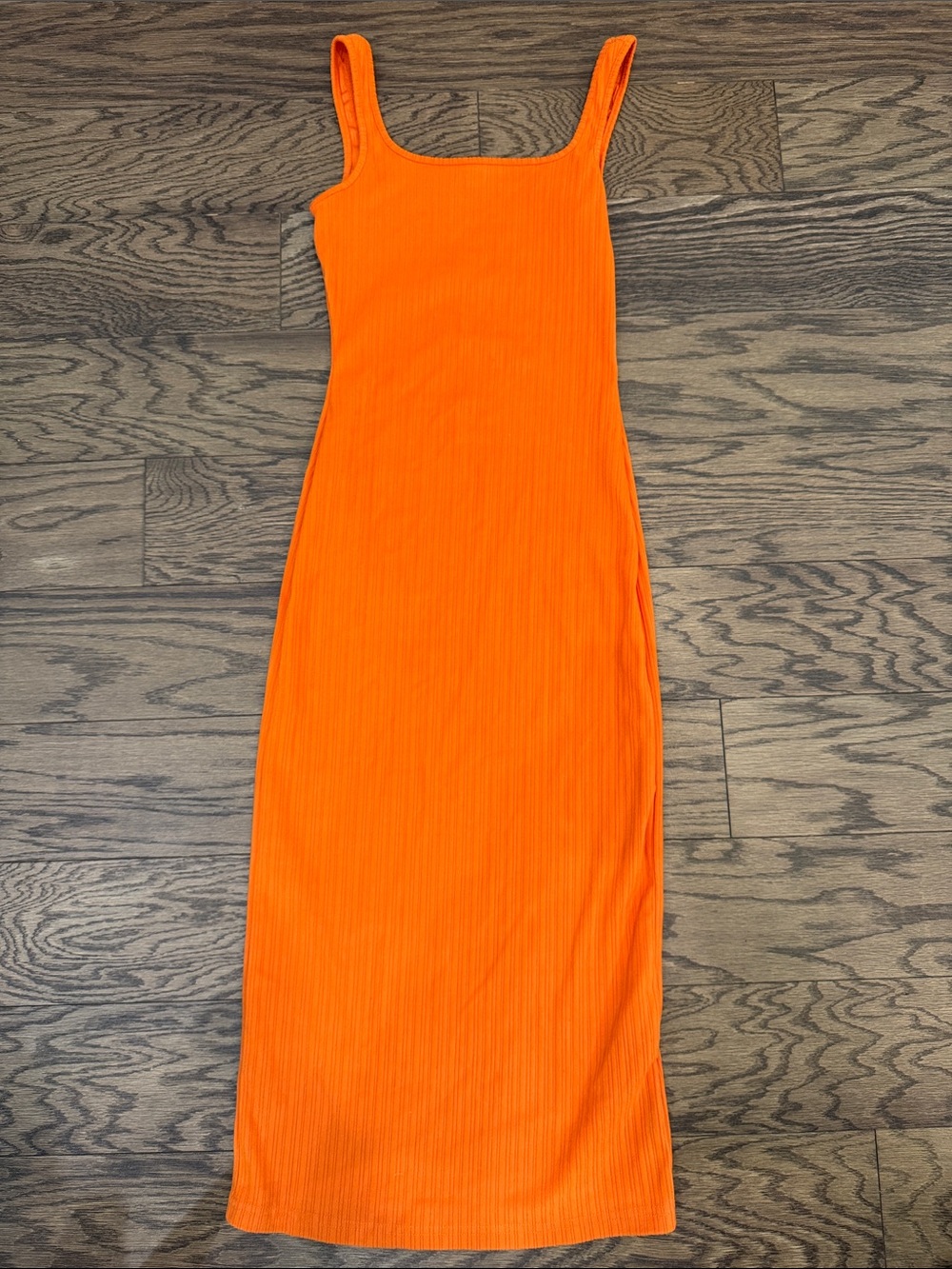 Women’s Orange Ribbed Tank Midi Dress